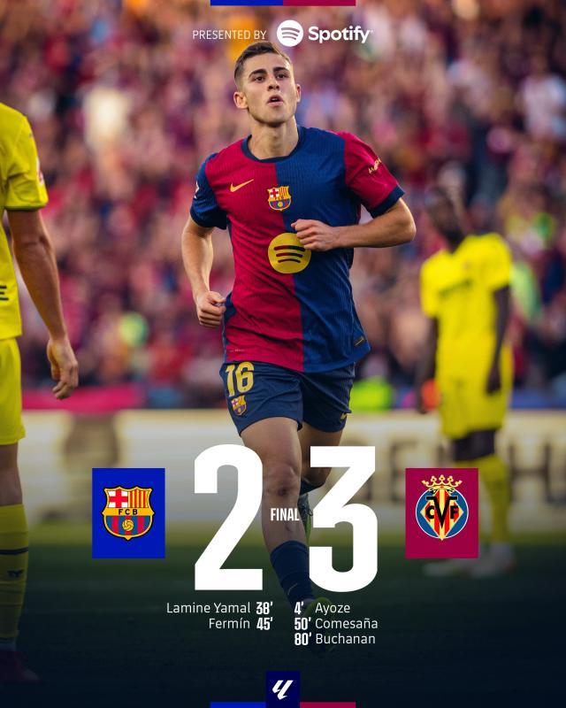 开云官网-【西甲】巴萨2比3黄潜吞下年度联赛首败，亚马尔破门