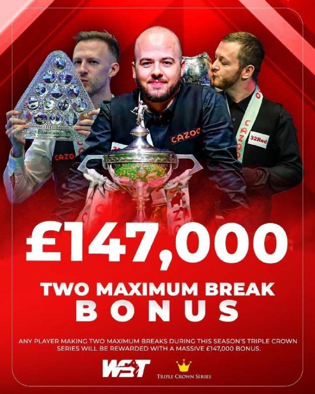 开云官网-斯诺克官方：在三大赛打出2杆147者将获147000英镑